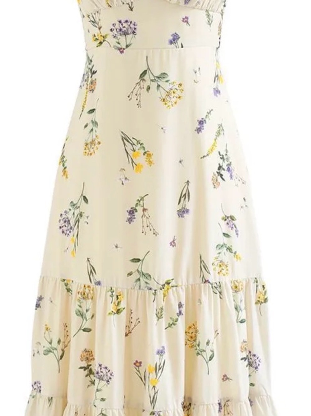 Delicate Floral Tie-Shoulder Midi Dress in Cream - Picture 2 of 3